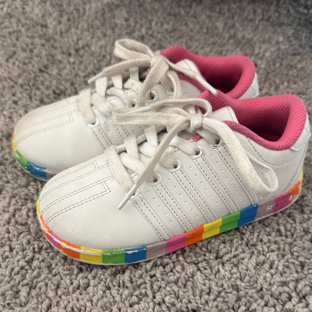 K-Swiss White Sneakers with Rainbow Trim